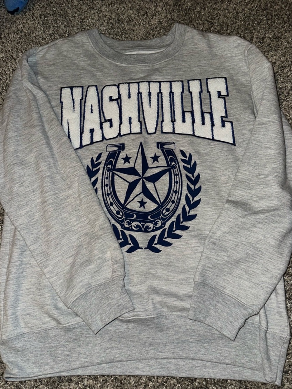 Freeze Gray Crewneck Sweater with Navy Nashville Graphic